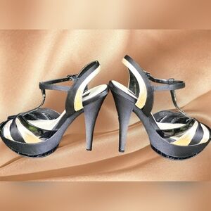 Nina Satin and Leather Heels Size 8